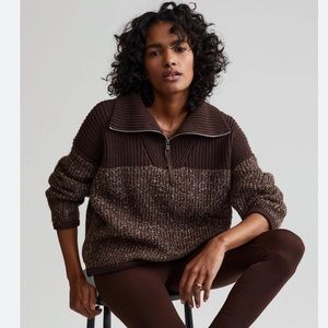 Anthropologie VARLEY WILLARD KNIT HALF-ZIP BROWN SWEATER